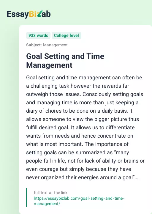 Goal Setting and Time Management - Essay Preview