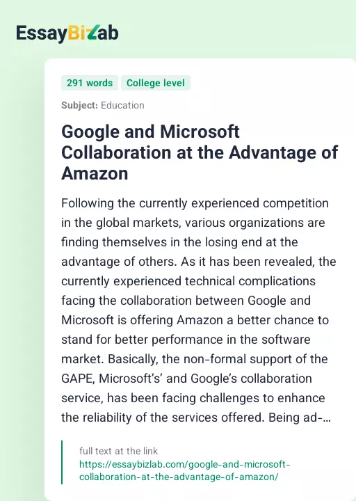 Google and Microsoft Collaboration at the Advantage of Amazon - Essay Preview