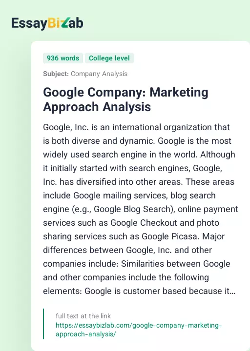 Google Company: Marketing Approach Analysis - Essay Preview