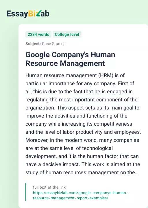 Google Company's Human Resource Management - Essay Preview