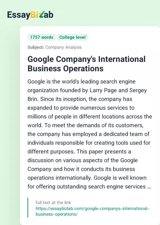 Google Company's International Business Operations - Essay Preview