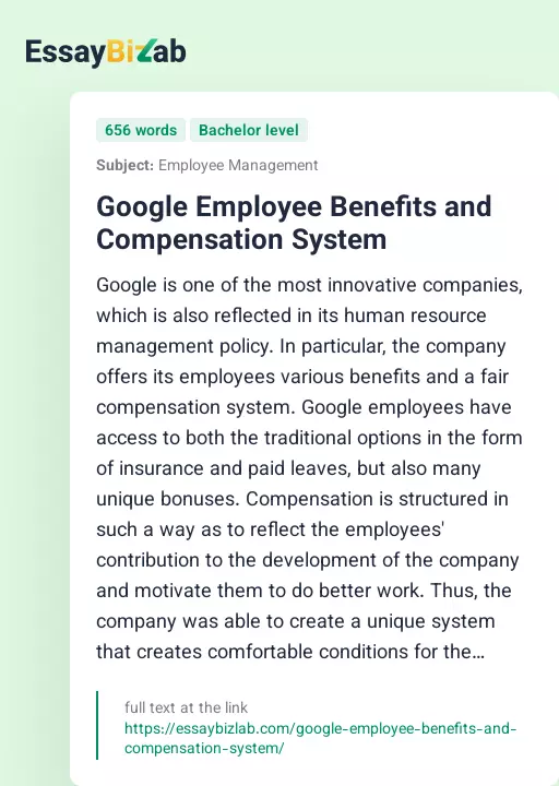 Google Employee Benefits and Compensation System - Essay Preview