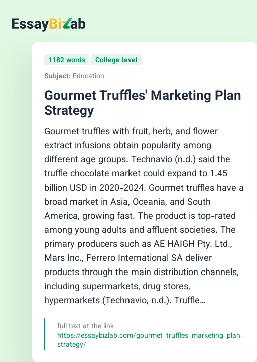 Gourmet Truffles' Marketing Plan Strategy - Essay Preview