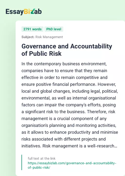 Governance and Accountability of Public Risk - Essay Preview