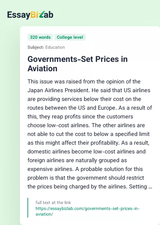 Governments-Set Prices in Aviation - Essay Preview