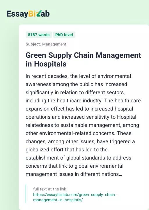 Green Supply Chain Management in Hospitals - Essay Preview
