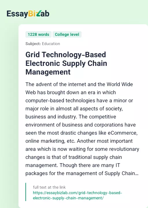 Grid Technology-Based Electronic Supply Chain Management - Essay Preview