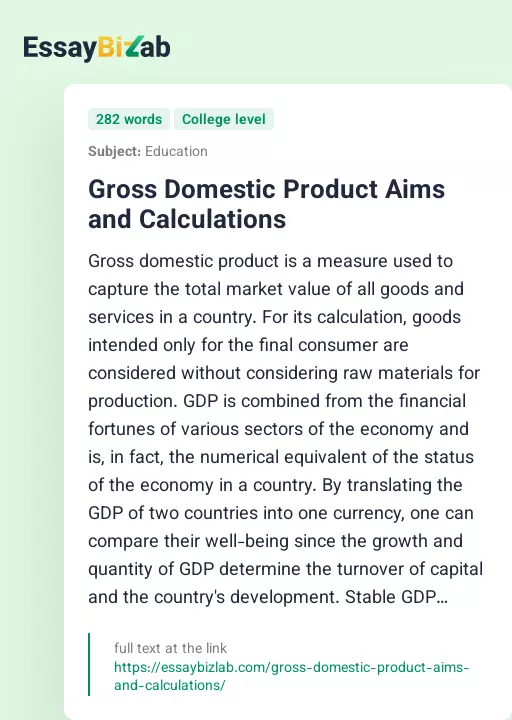Gross Domestic Product Aims and Calculations - Essay Preview