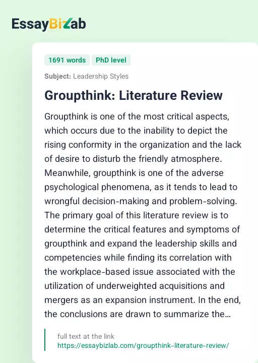 Groupthink: Literature Review - Essay Preview