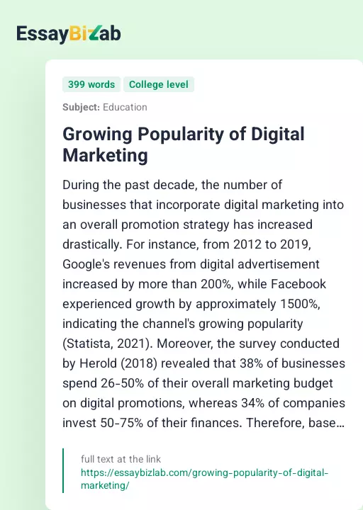 Growing Popularity of Digital Marketing - Essay Preview
