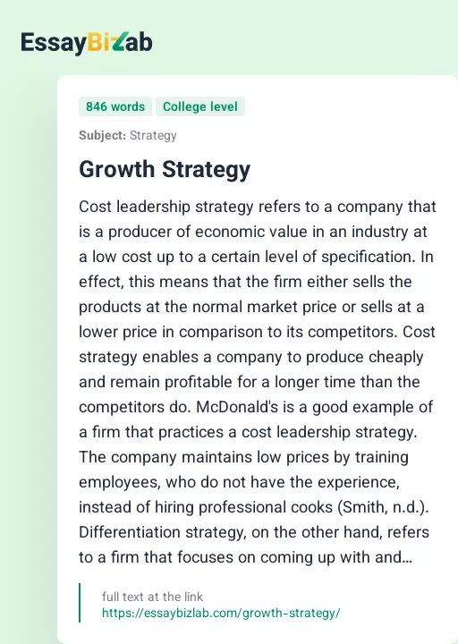 Growth Strategy - Essay Preview