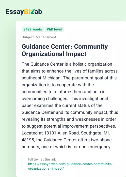 Guidance Center: Community Organizational Impact - Essay Preview