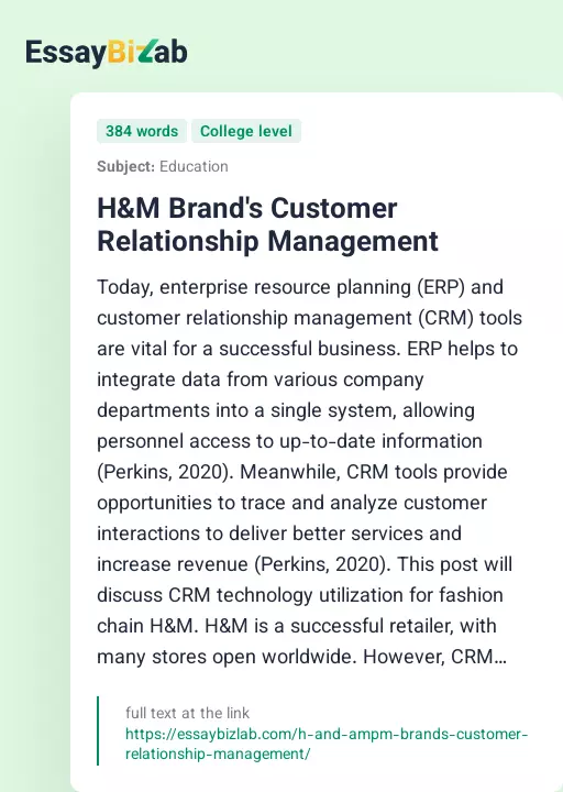 H&M Brand's Customer Relationship Management - Essay Preview
