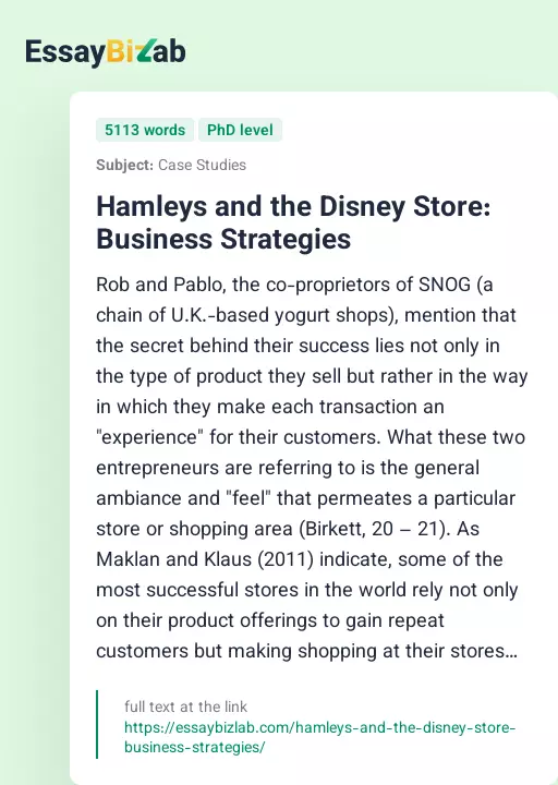 Hamleys and the Disney Store: Business Strategies - Essay Preview