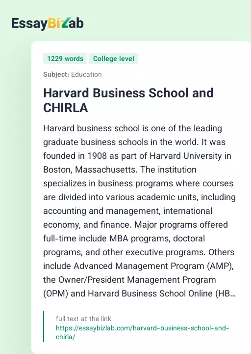 Harvard Business School and CHIRLA - Essay Preview