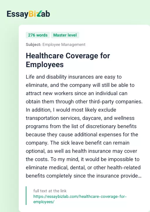 Healthcare Coverage for Employees - Essay Preview