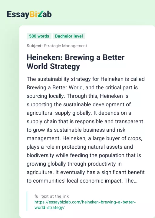 Heineken: Brewing a Better World Strategy - Essay Preview