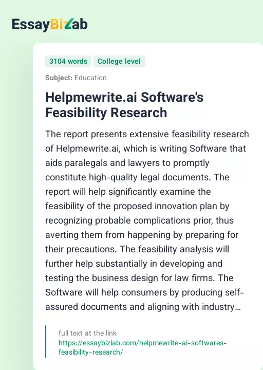 Helpmewrite.ai Software's Feasibility Research - Essay Preview