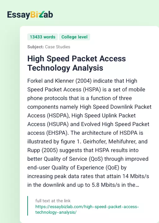 High Speed Packet Access Technology Analysis - Essay Preview