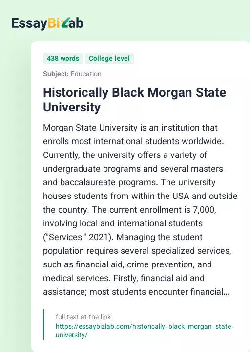 Historically Black Morgan State University - Essay Preview