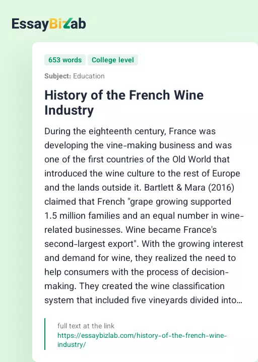 History of the French Wine Industry - Essay Preview
