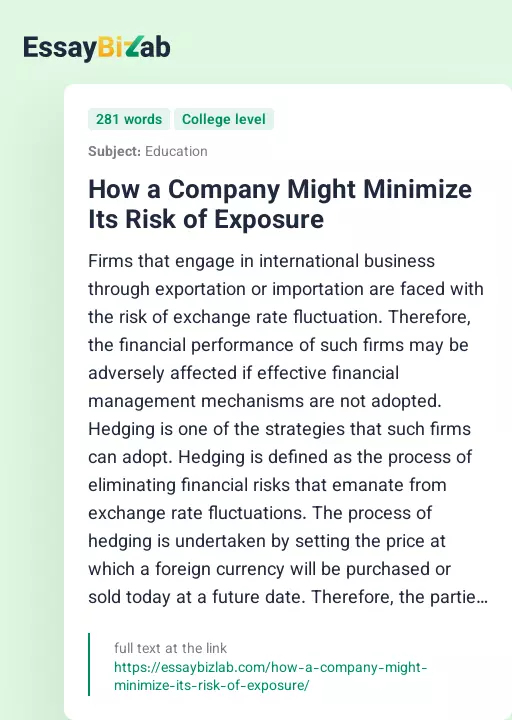 How a Company Might Minimize Its Risk of Exposure - Essay Preview