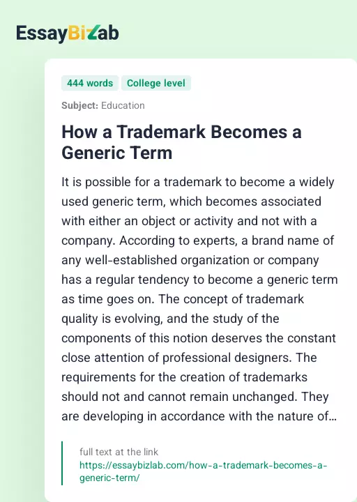 How a Trademark Becomes a Generic Term - Essay Preview