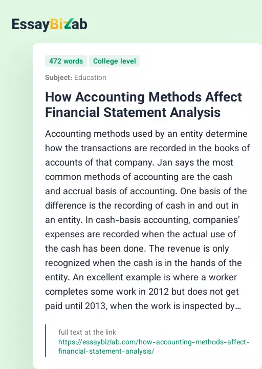 How Accounting Methods Affect Financial Statement Analysis - Essay Preview