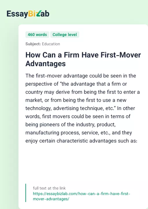 How Can a Firm Have First-Mover Advantages - Essay Preview