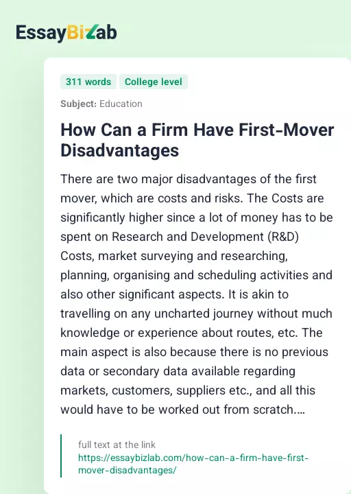 How Can a Firm Have First-Mover Disadvantages - Essay Preview
