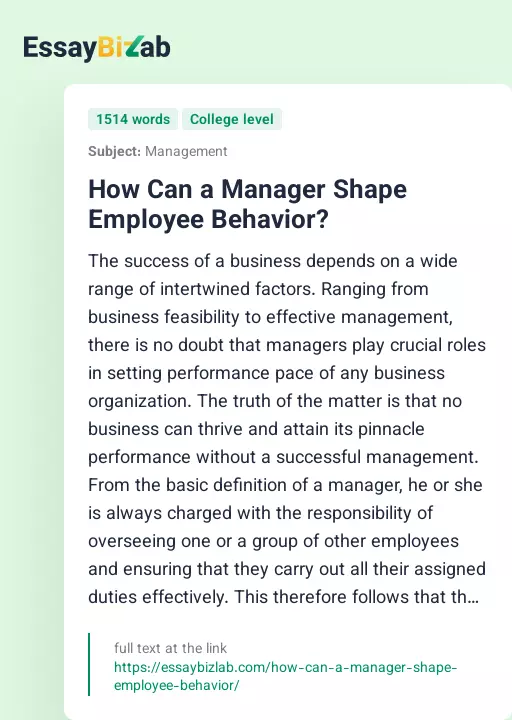 How Can a Manager Shape Employee Behavior? - Essay Preview