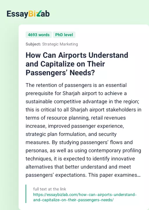 How Can Airports Understand and Capitalize on Their Passengers’ Needs? - Essay Preview