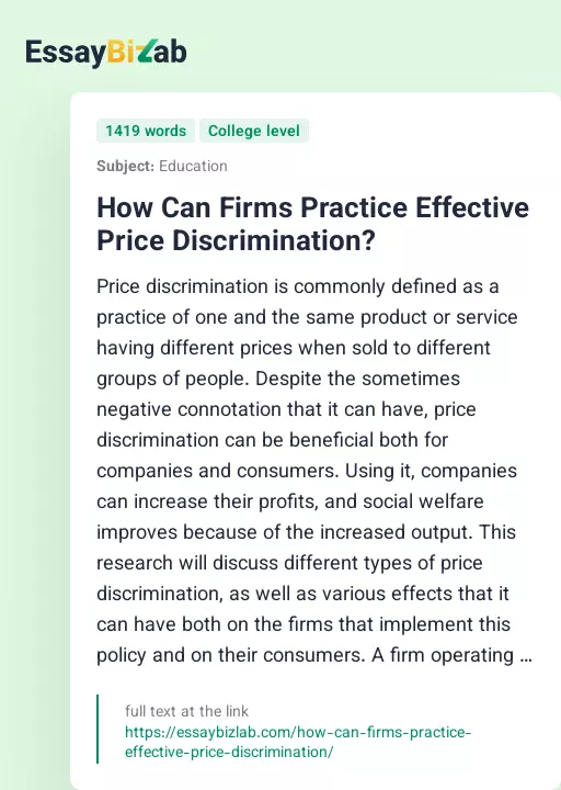 How Can Firms Practice Effective Price Discrimination? - Essay Preview