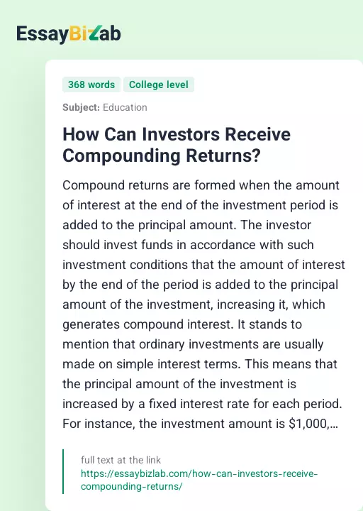 How Can Investors Receive Compounding Returns? - Essay Preview