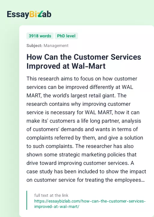 How Can the Customer Services Improved at Wal-Mart - Essay Preview