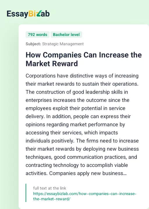 How Companies Can Increase the Market Reward - Essay Preview