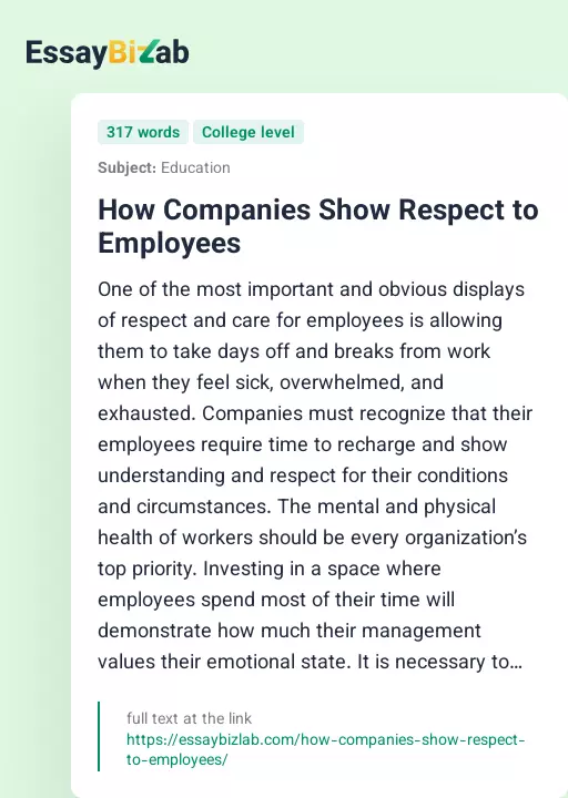 How Companies Show Respect to Employees - Essay Preview