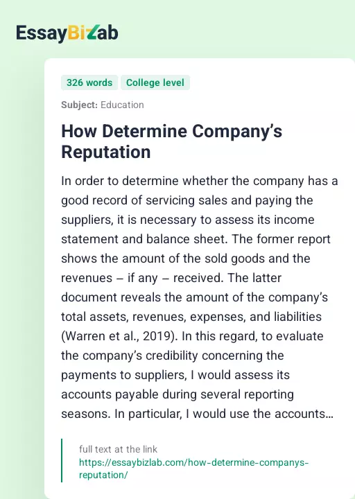 How Determine Company’s Reputation - Essay Preview