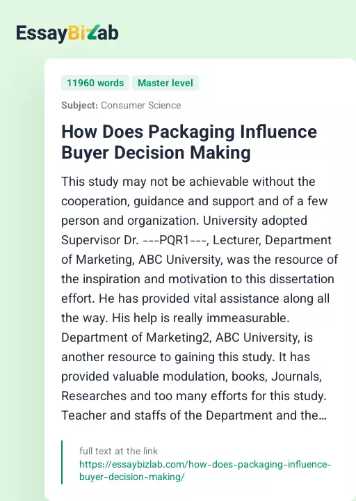 How Does Packaging Influence Buyer Decision Making - Essay Preview