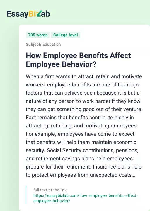 How Employee Benefits Affect Employee Behavior? - Essay Preview