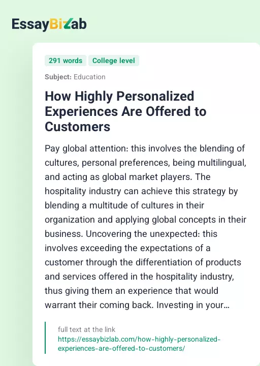 How Highly Personalized Experiences Are Offered to Customers - Essay Preview