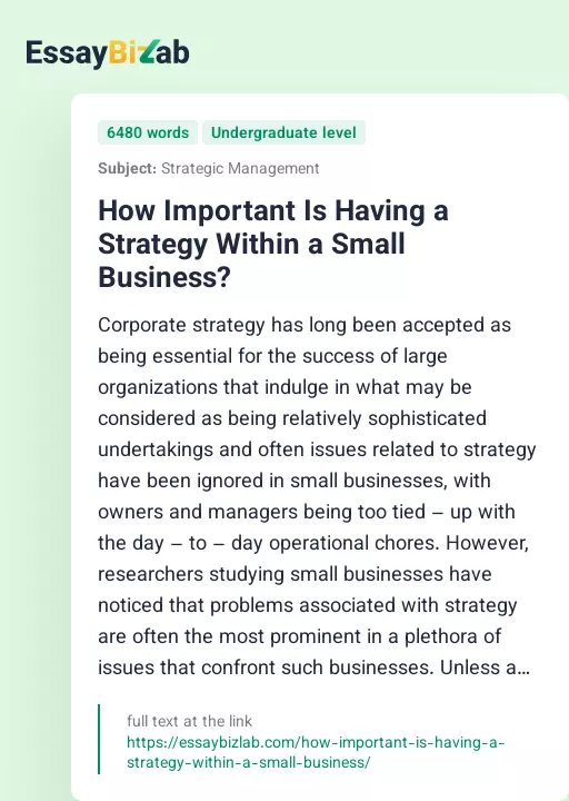 How Important Is Having a Strategy Within a Small Business? - Essay Preview