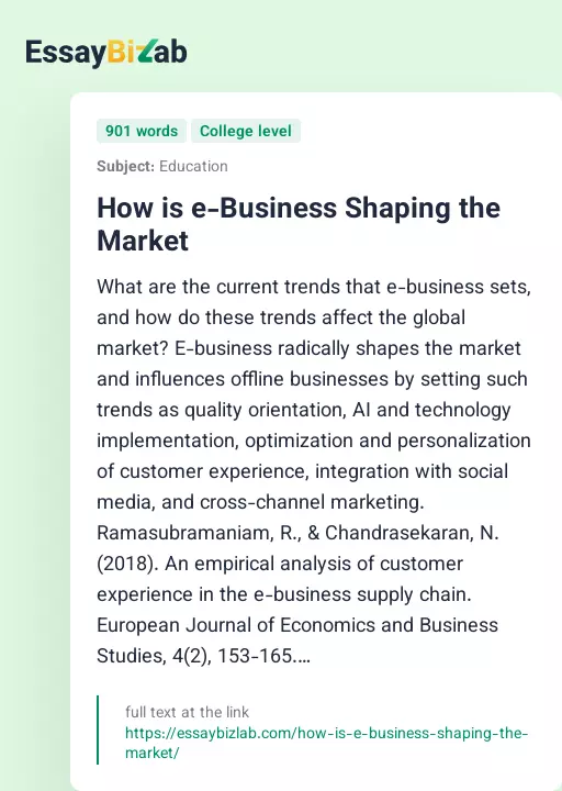 How is e-Business Shaping the Market - Essay Preview