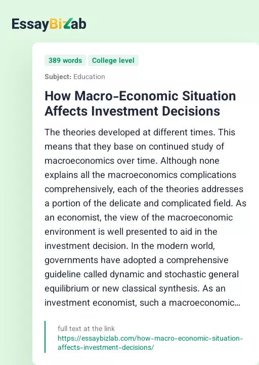 How Macro-Economic Situation Affects Investment Decisions - Essay Preview