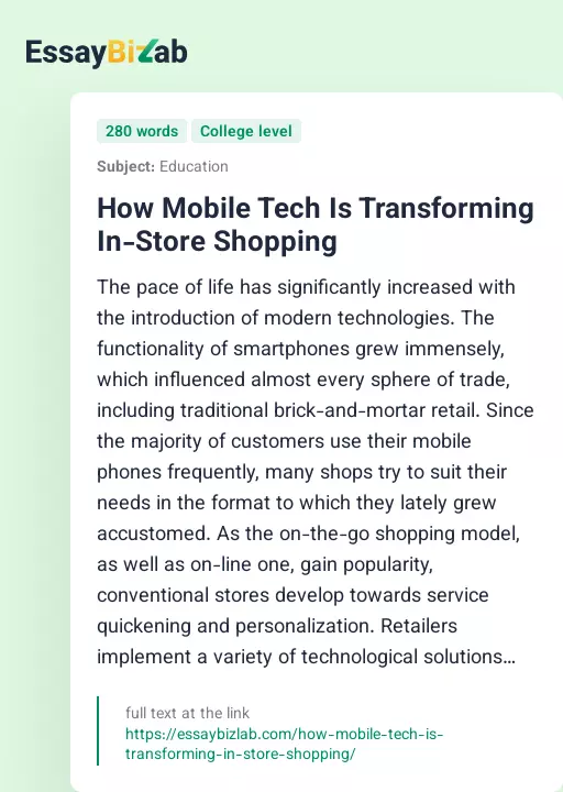 How Mobile Tech Is Transforming In-Store Shopping - Essay Preview