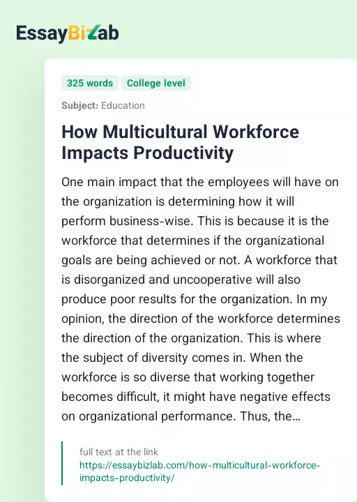 How Multicultural Workforce Impacts Productivity - Essay Preview