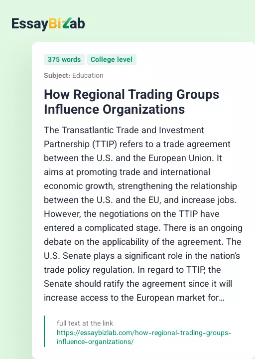 How Regional Trading Groups Influence Organizations - Essay Preview