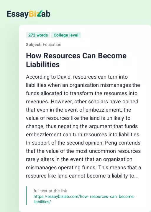 How Resources Can Become Liabilities - Essay Preview