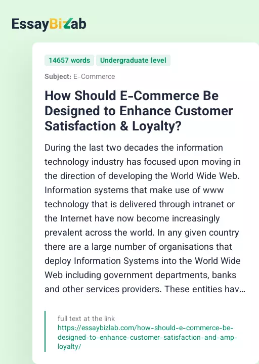 How Should E-Commerce Be Designed to Enhance Customer Satisfaction & Loyalty? - Essay Preview