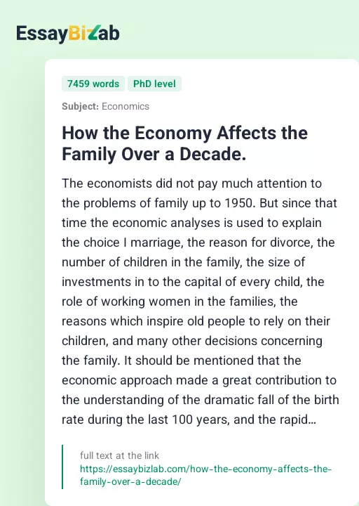 How the Economy Affects the Family Over a Decade. - Essay Preview